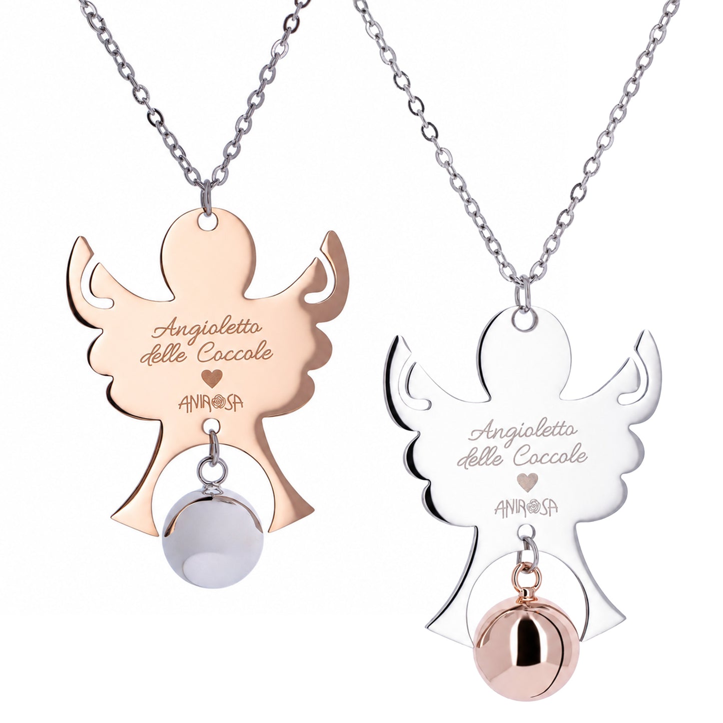 Collana Chiama Angeli con ciondolo Angelo e sfera, completo di bracciale per bimbo/a