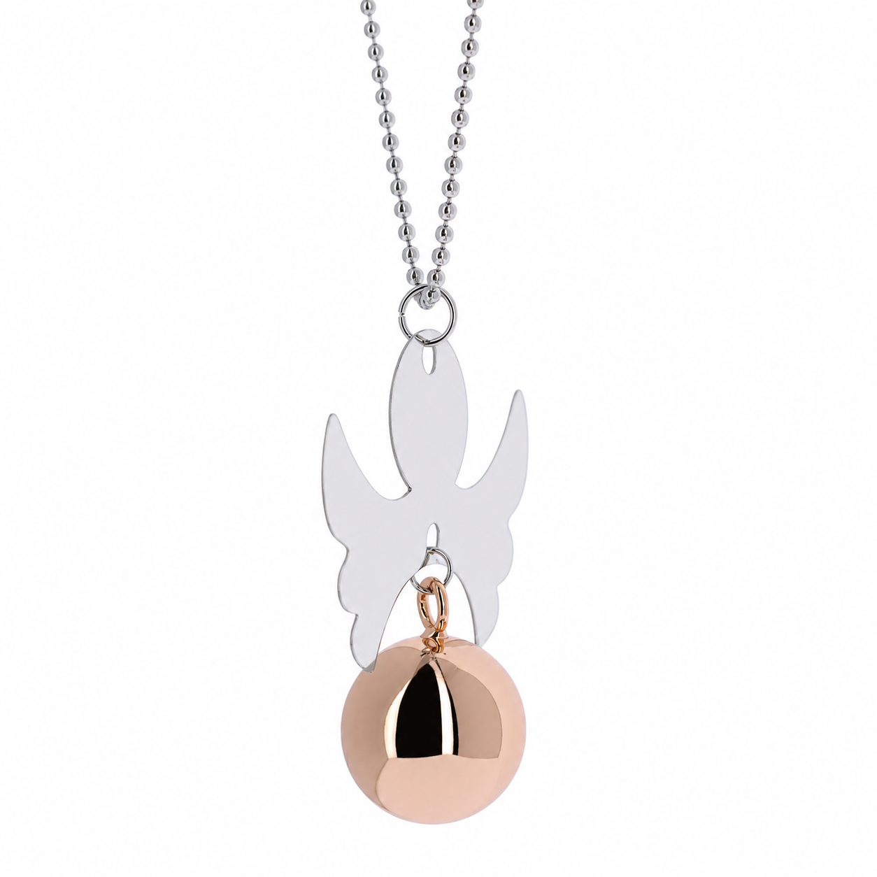 Collana Chiama Angeli con ciondolo Angelo e sfera rosata