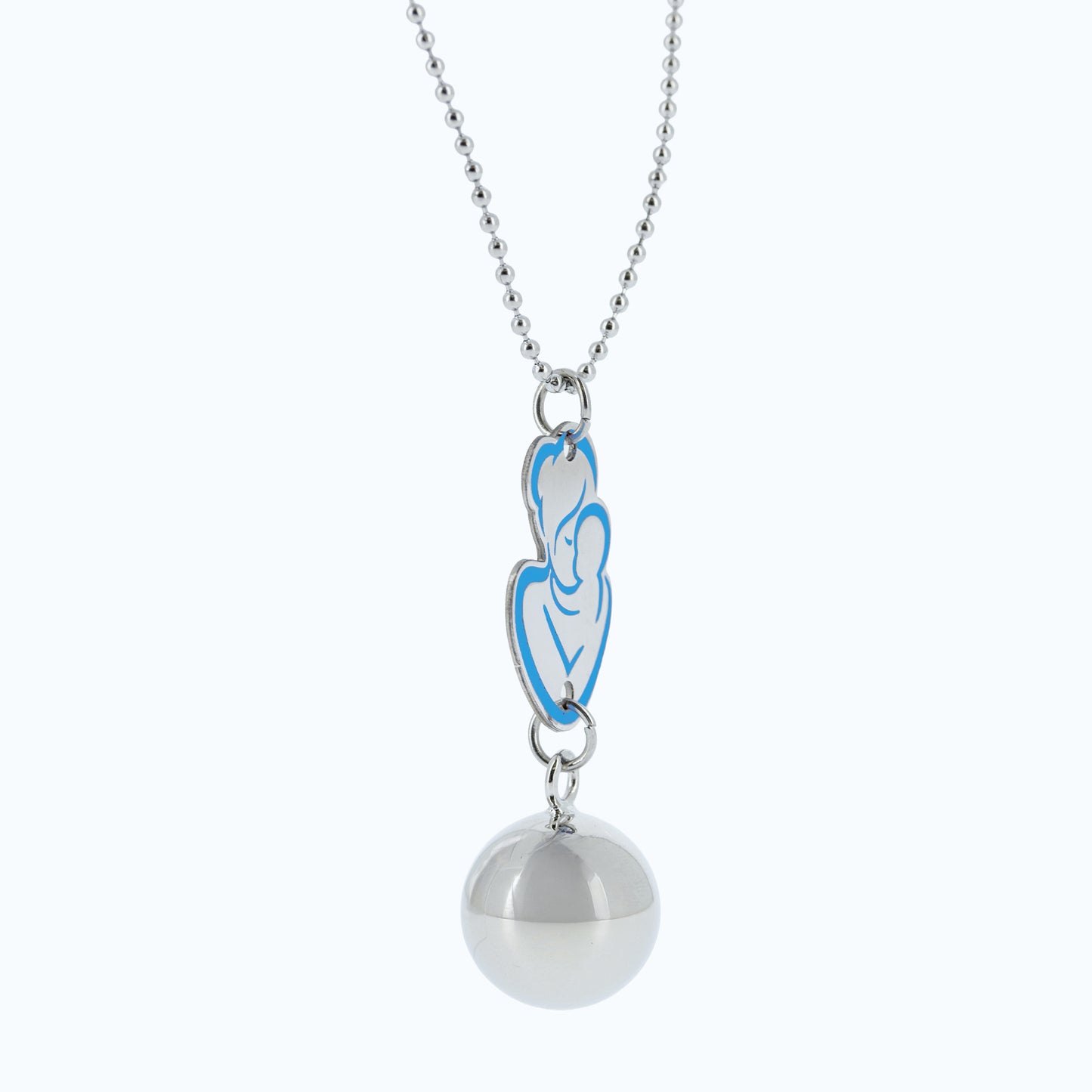 Collana Chiama Angeli con ciondolo Abbraccio smaltato e sfera argentata