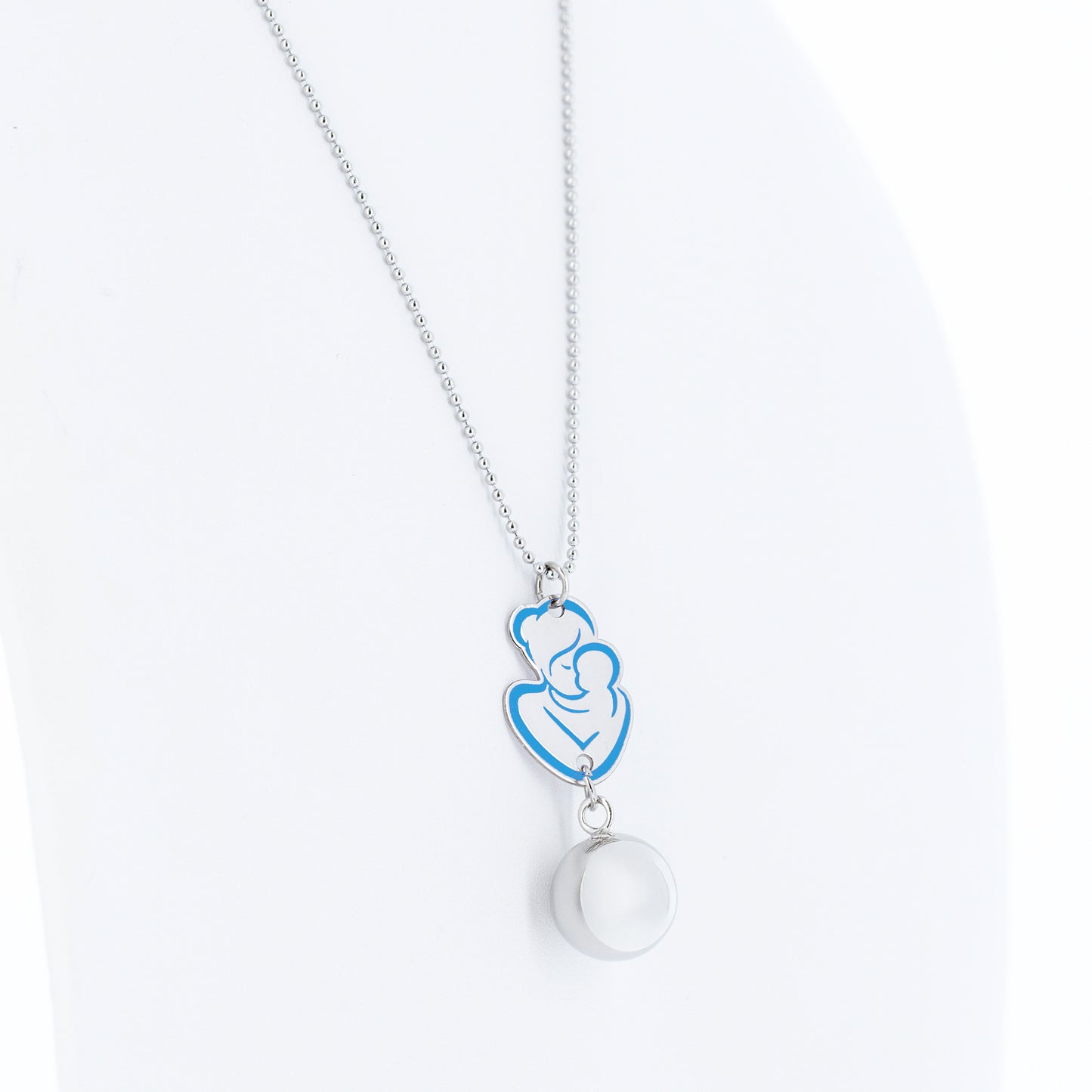 Collana Chiama Angeli con ciondolo Abbraccio smaltato e sfera argentata