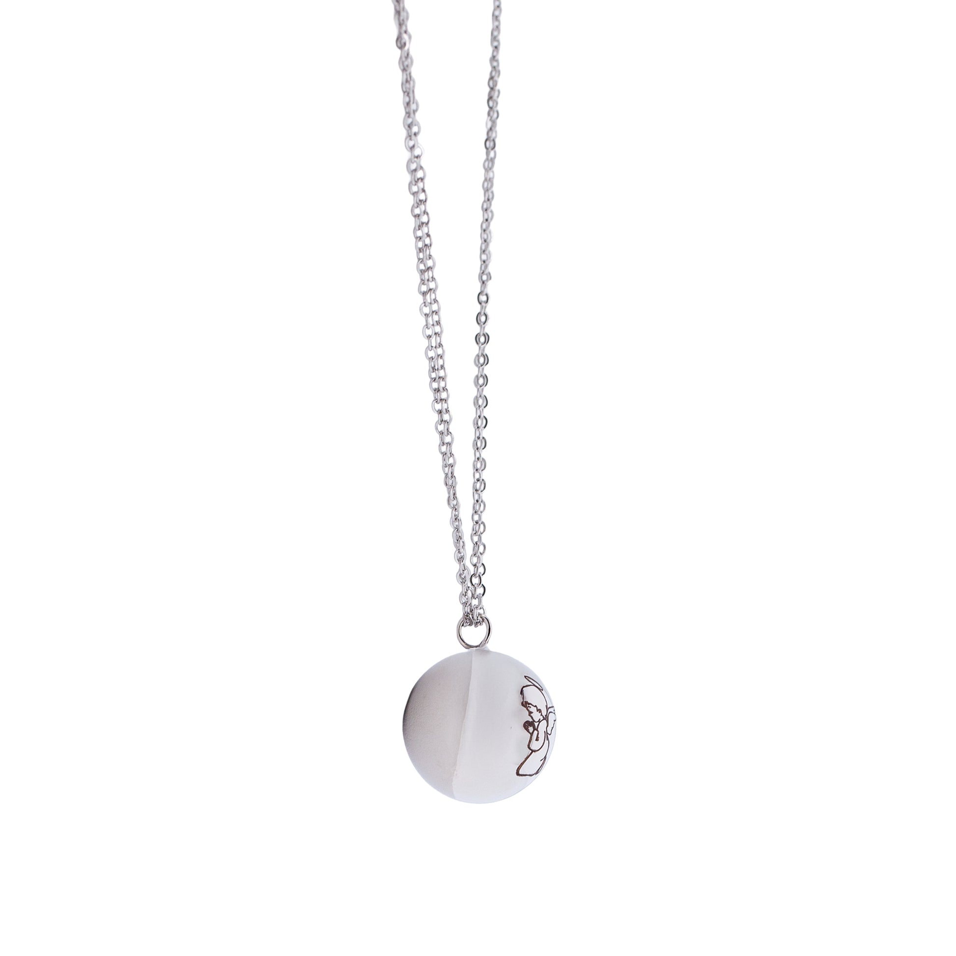 Collana Chiama Angeli con sfera argentata e incisione Angelo in preghiera