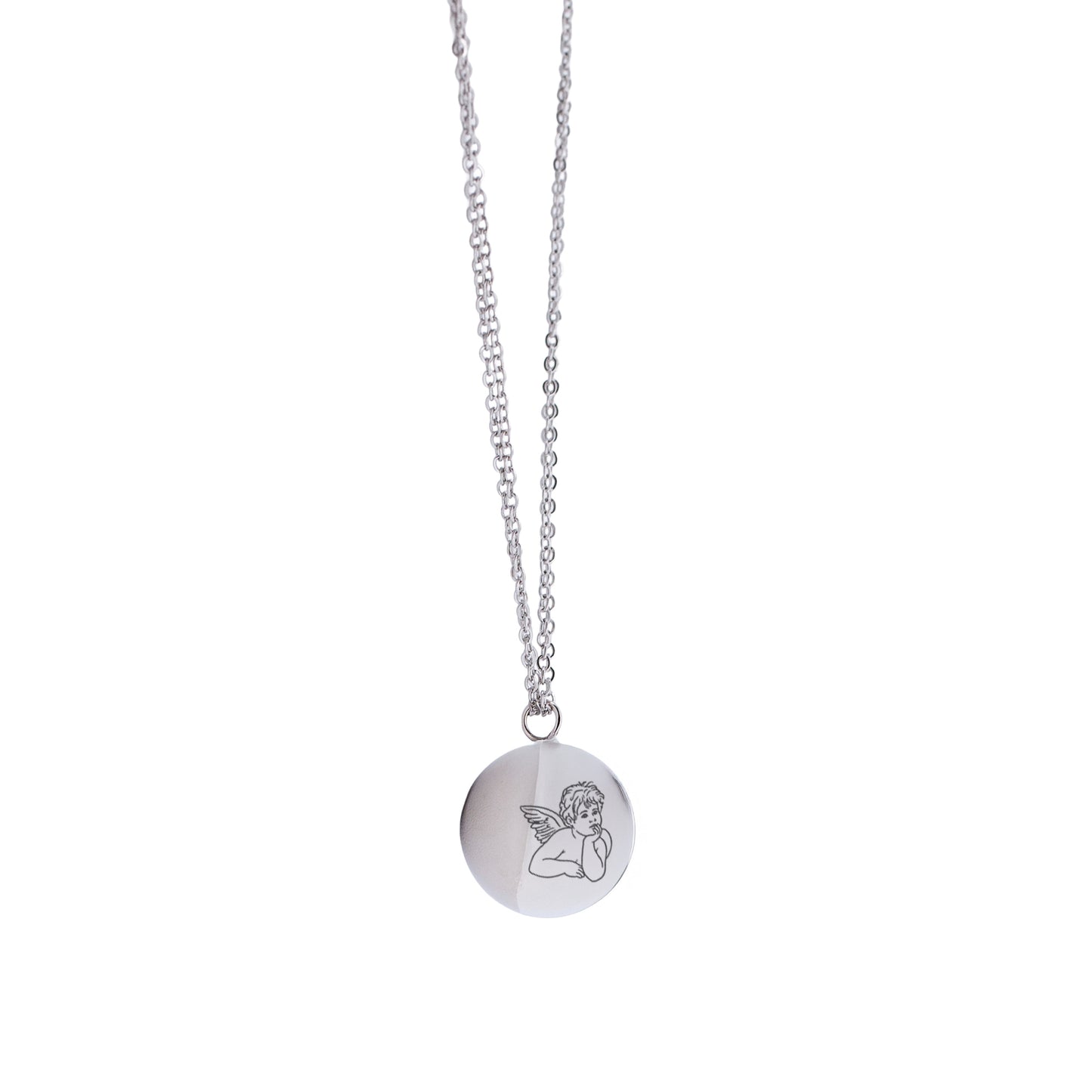 Collana Chiama Angeli con sfera argentata e incisione Angelo
