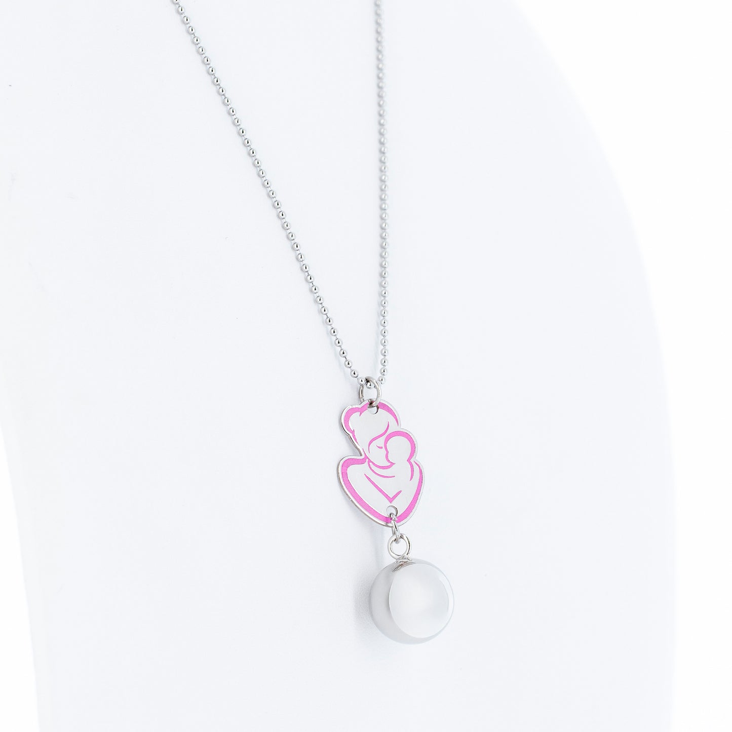 Collana Chiama Angeli con ciondolo Abbraccio smaltato e sfera argentata