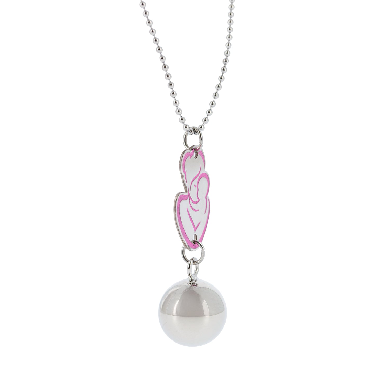 Collana Chiama Angeli con ciondolo Abbraccio smaltato e sfera argentata