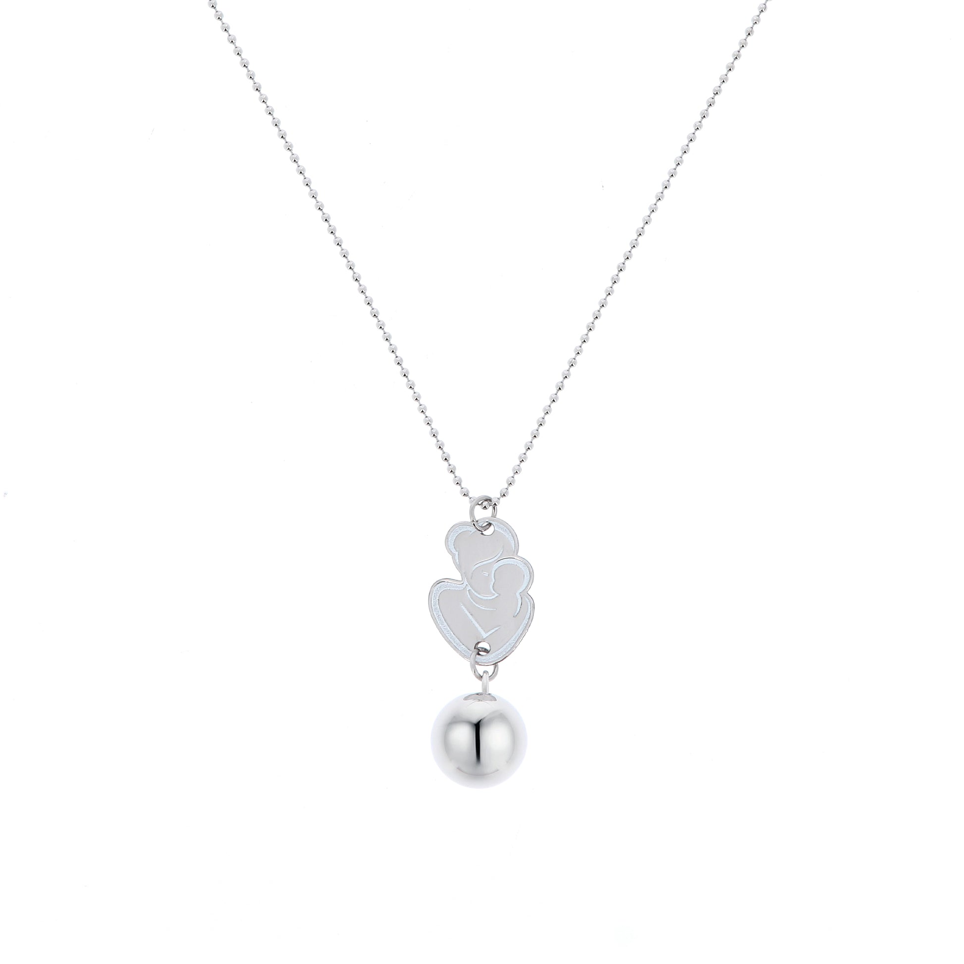 Collana Chiama Angeli con ciondolo Abbraccio smaltato e sfera argentata