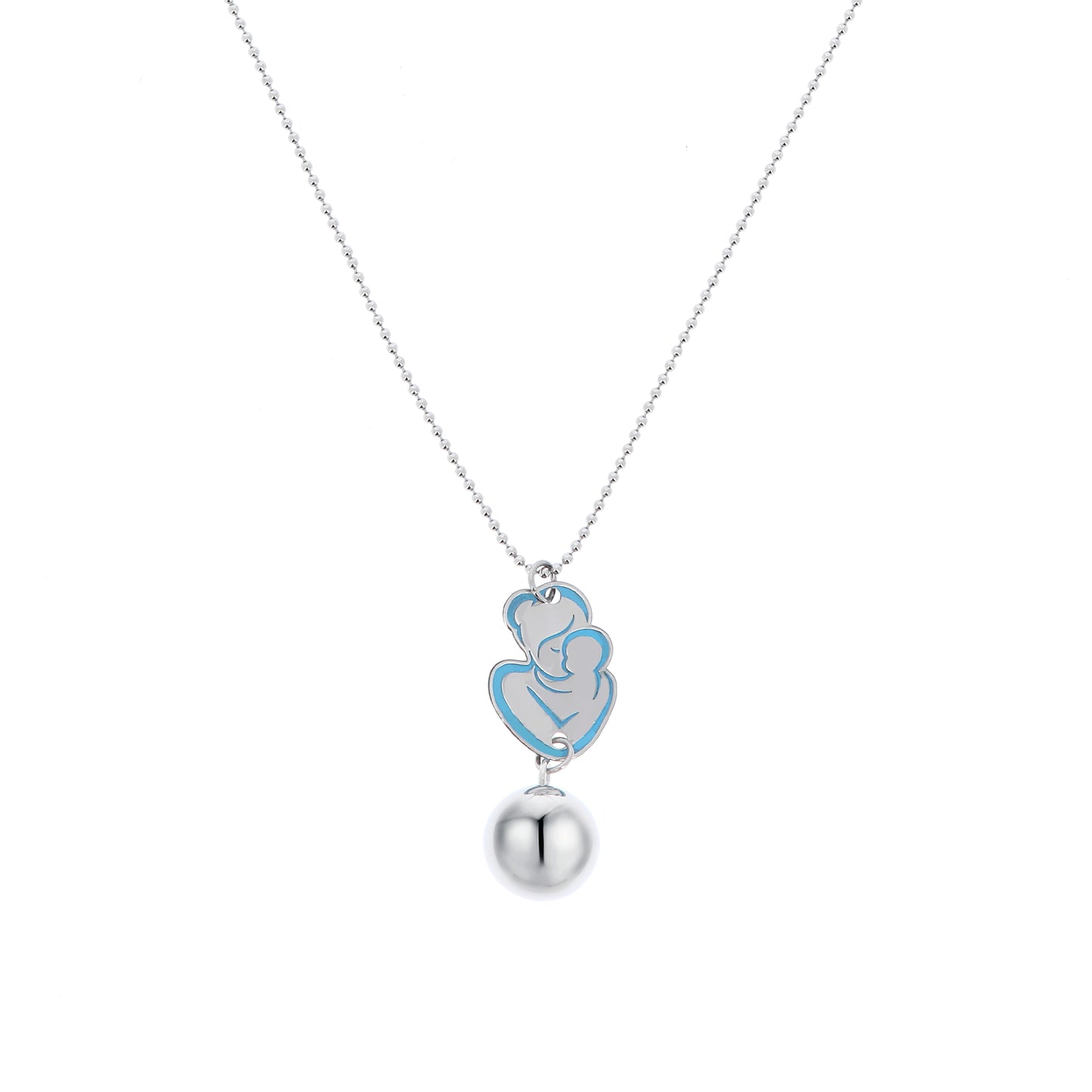 Collana Chiama Angeli con ciondolo Abbraccio smaltato e sfera argentata