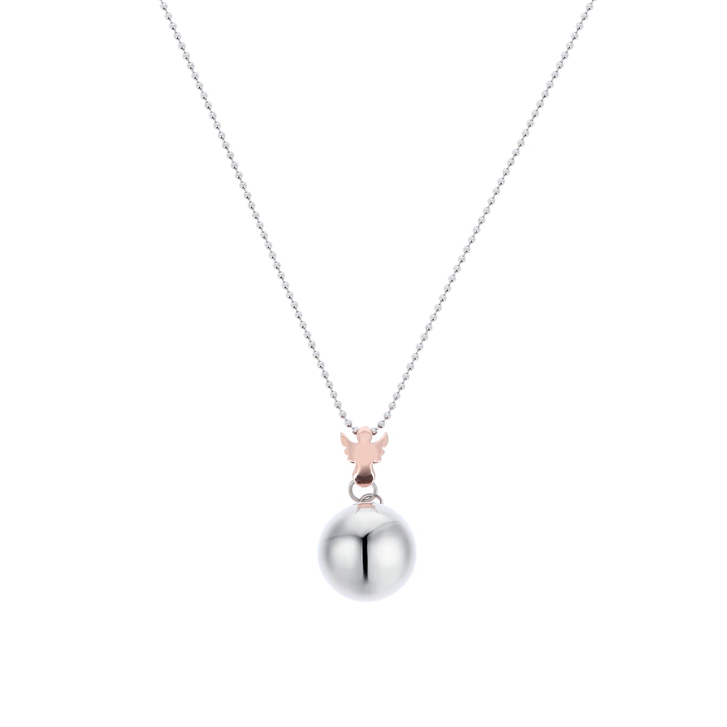 Collana Chiama Angeli con Angelo color Oro Rosa e Sfera argentata
