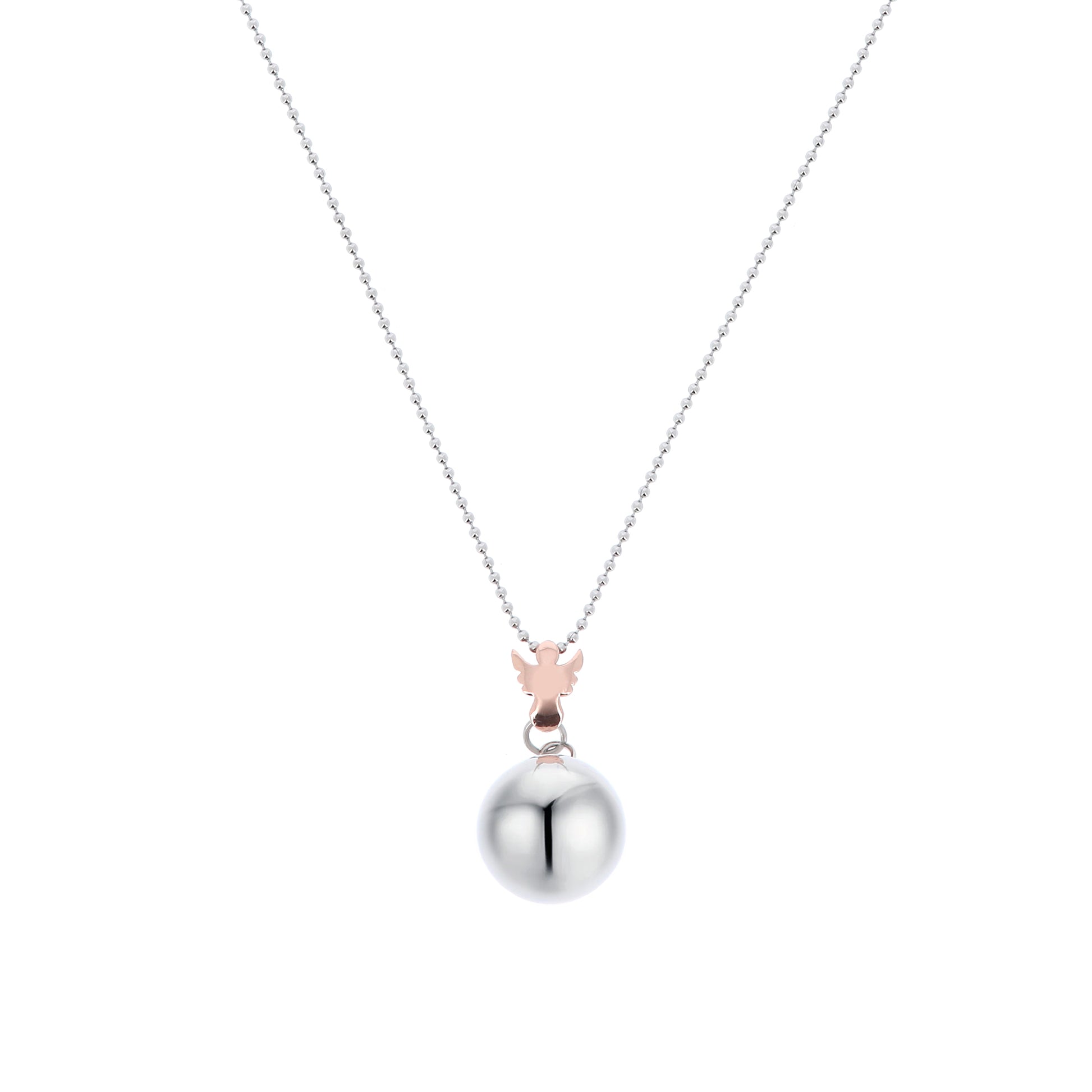 Collana Chiama Angeli con Angelo color Oro Rosa e Sfera argentata