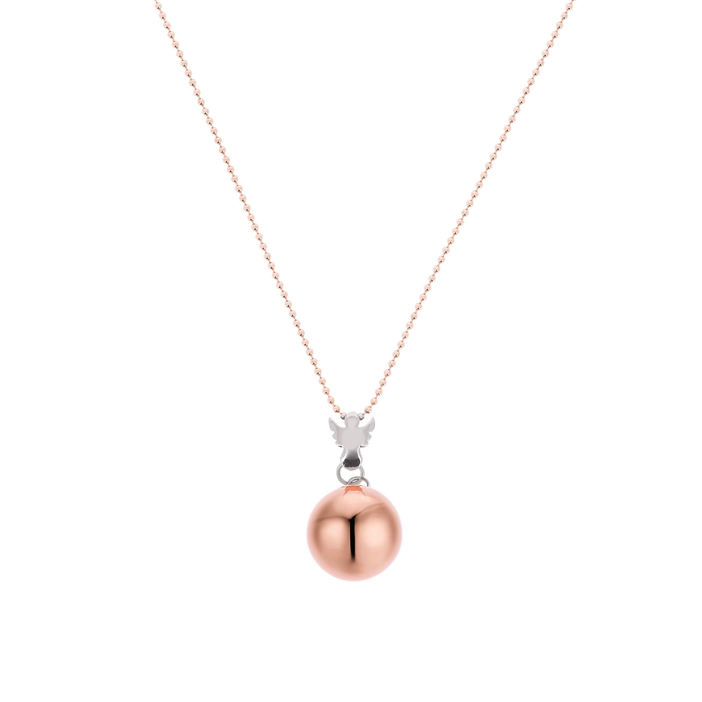 Collana Chiama Angeli con Angelo color Oro Rosa e Sfera argentata