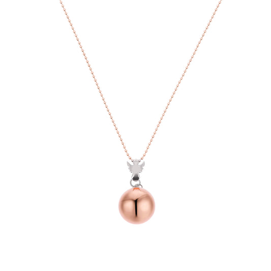 Collana Chiama Angeli con Angelo color Oro Rosa e Sfera argentata