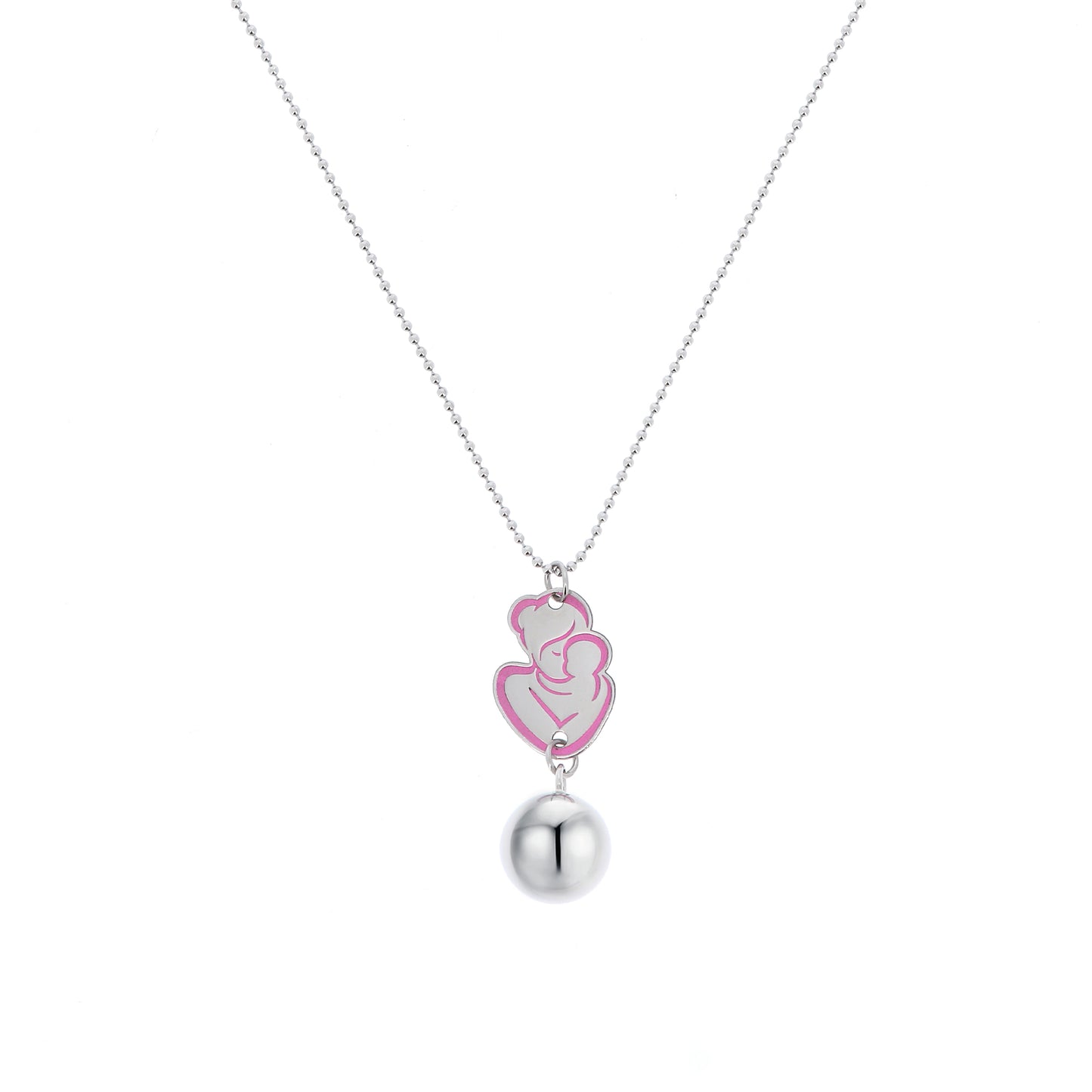 Collana Chiama Angeli con ciondolo Abbraccio smaltato e sfera argentata