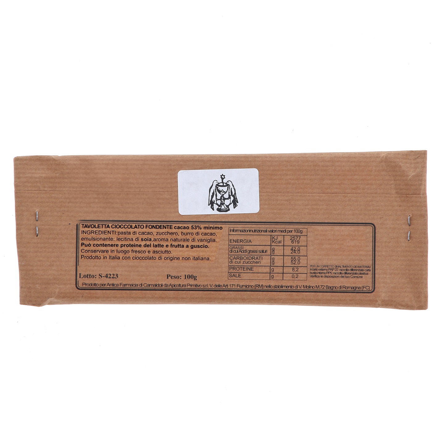 Cioccolato fondente 53%. 100 gr. - Prodotto dai Monaci Camaldolesi