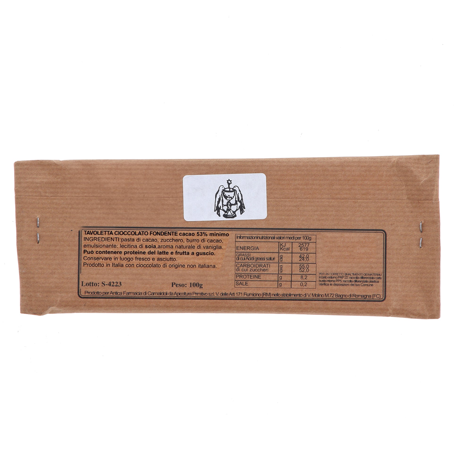 Cioccolato fondente 53%. 100 gr. - Prodotto dai Monaci Camaldolesi