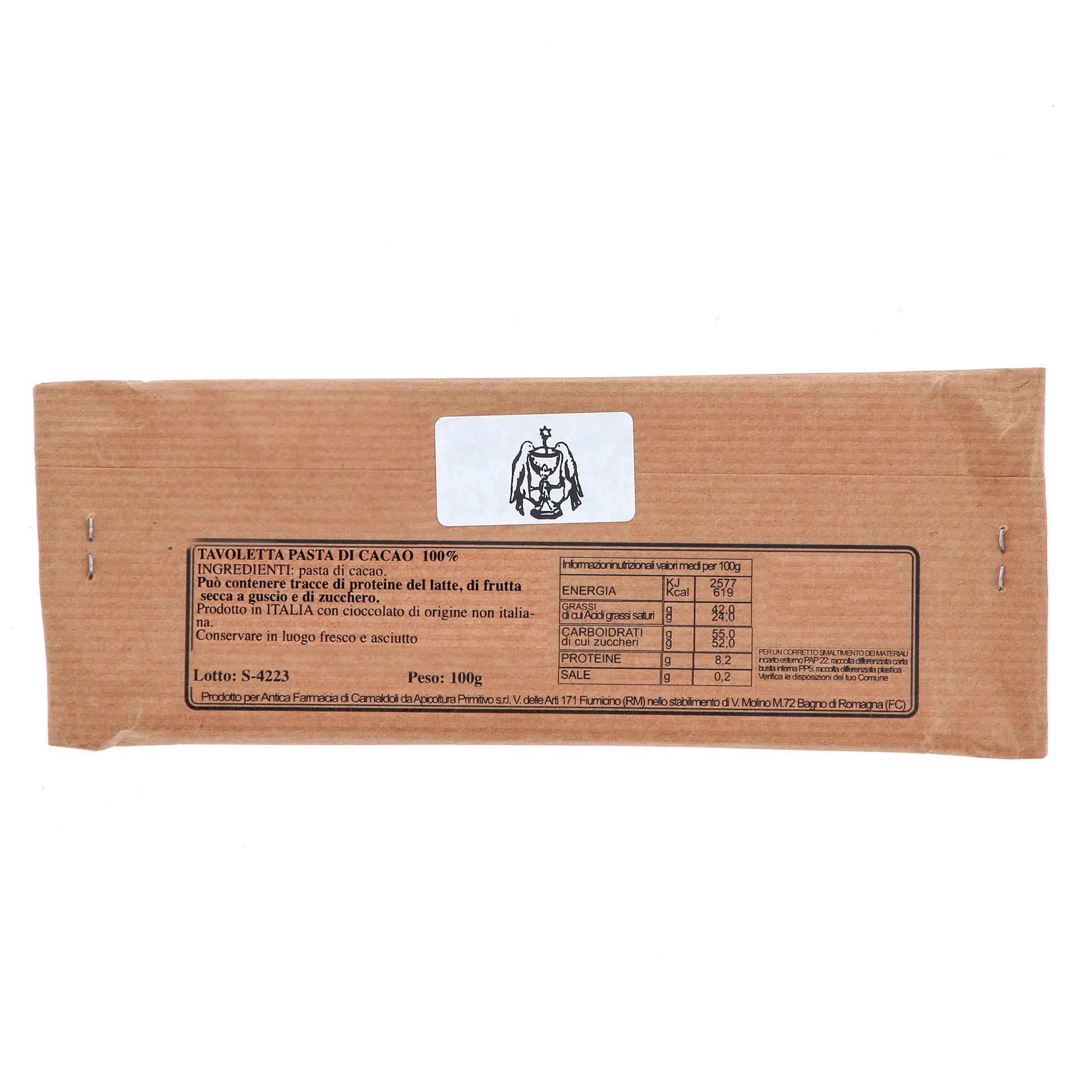 Cioccolato fondente Nero Assoluto. 100 gr. - Prodotto dai Monaci Camaldolesi