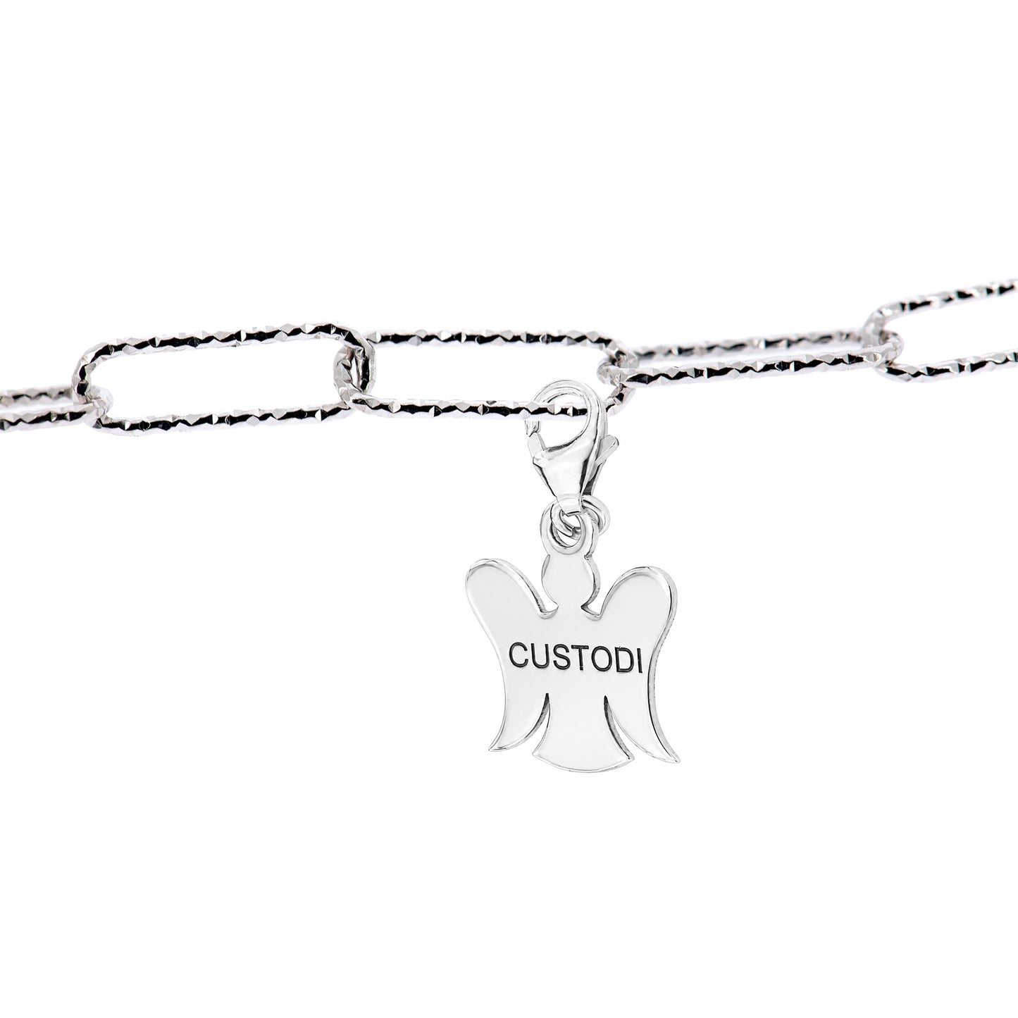 Charm Angelo con scritta Custodi - Ciondolo in Bronzo