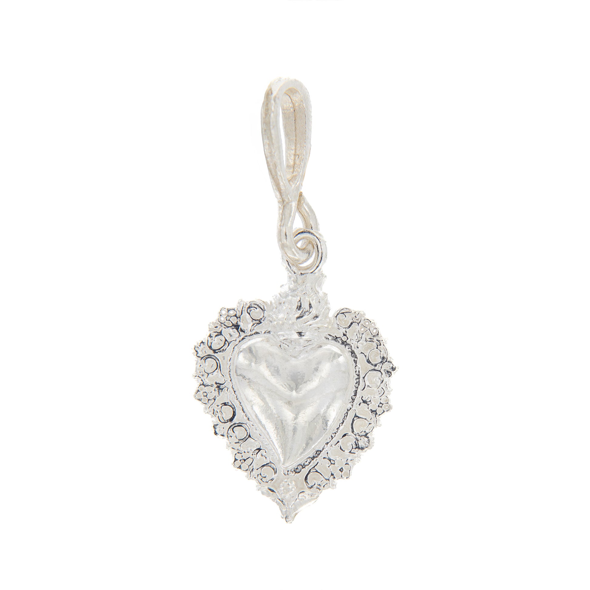 Ciondolo cuore Votivo, in argento 925. Altezza 2,5 cm