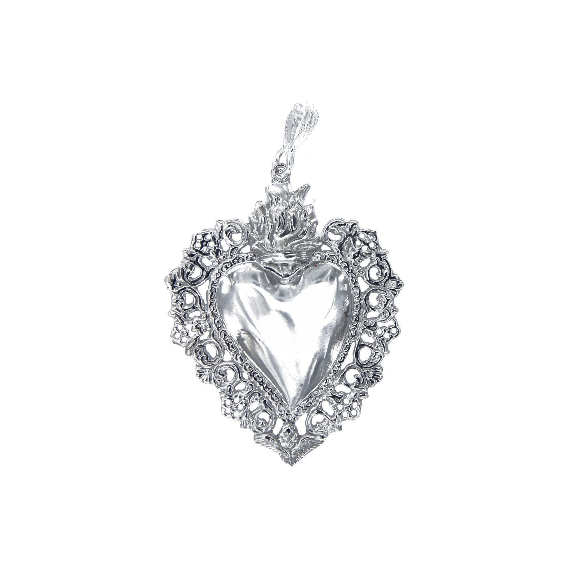 Ciondolo cuore Votivo, in argento 925. Altezza 5 cm