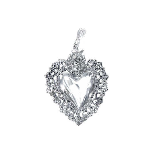 Ciondolo cuore Votivo, in argento 925. Altezza 5 cm