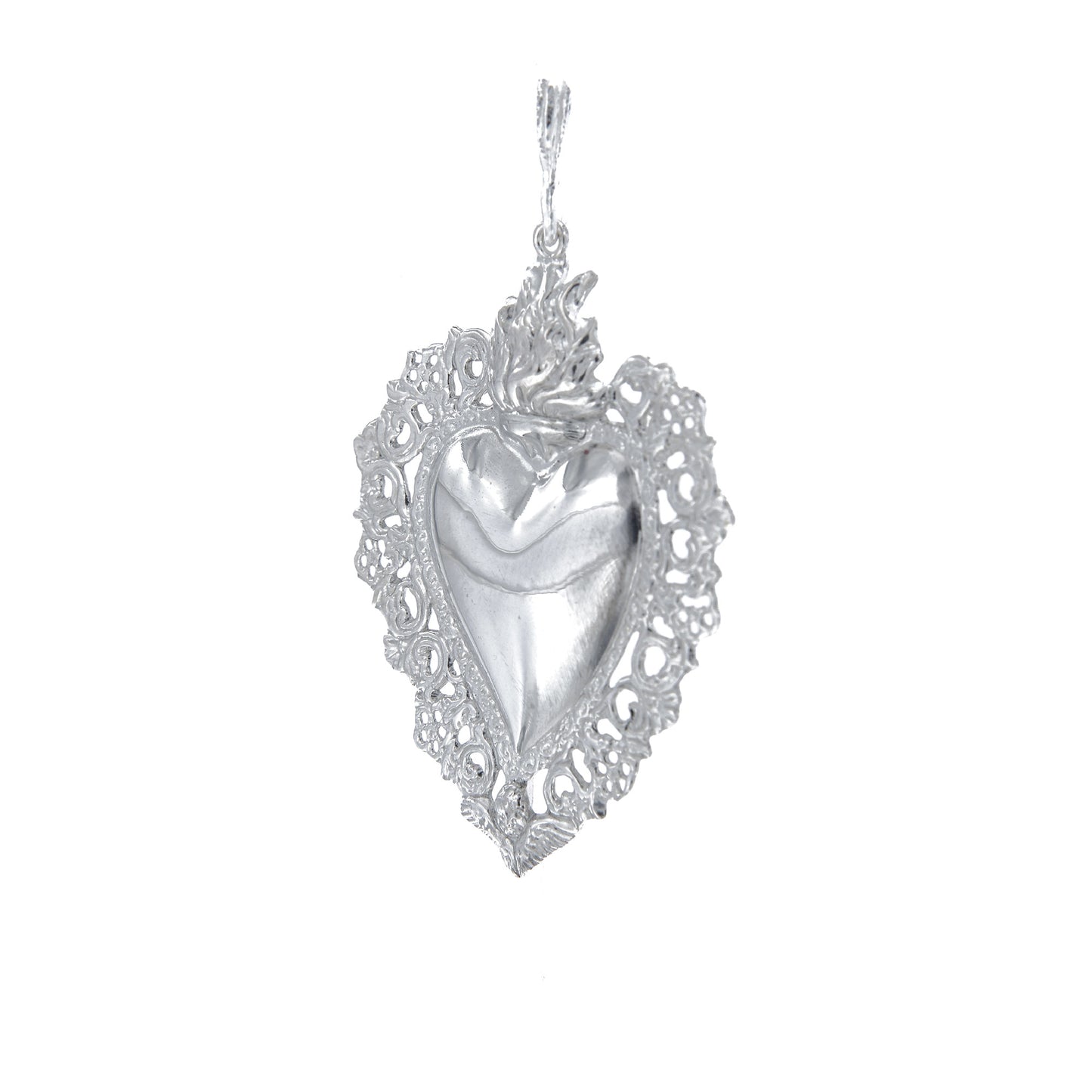Ciondolo cuore Votivo, in argento 925. Altezza 5 cm
