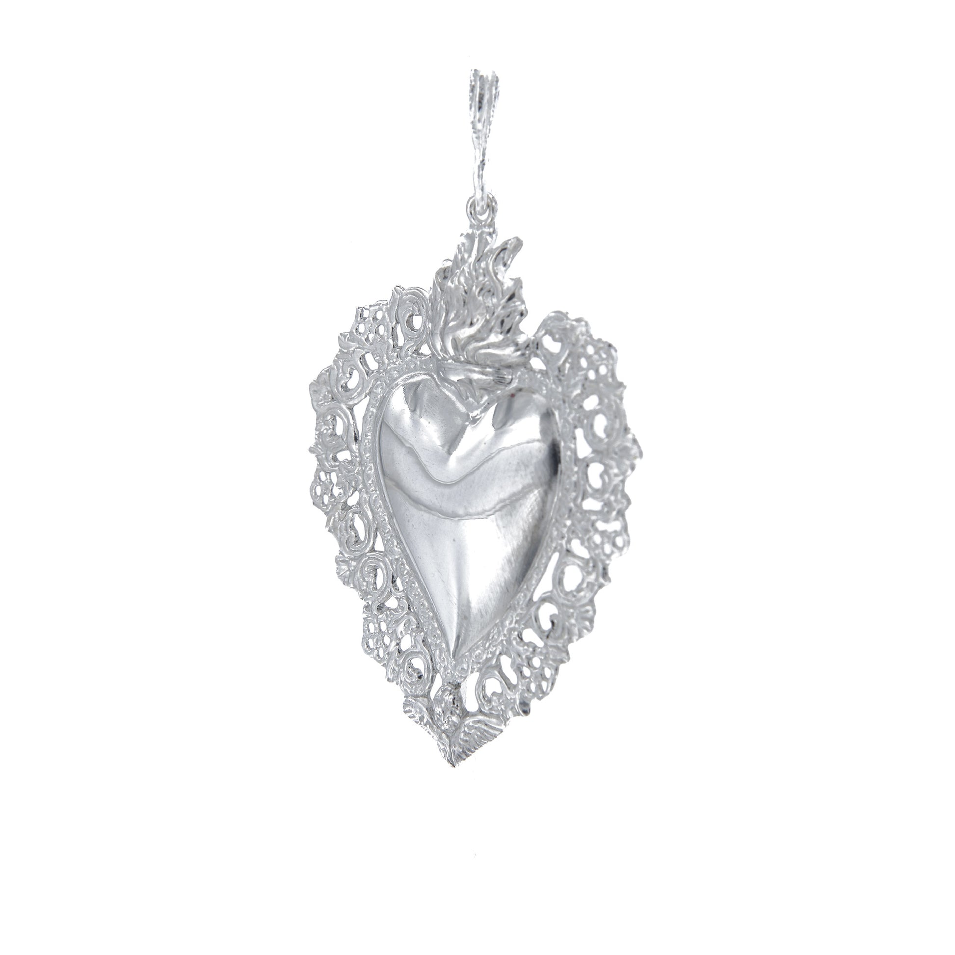 Ciondolo cuore Votivo, in argento 925. Altezza 5 cm