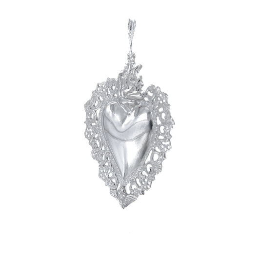 Ciondolo cuore Votivo, in argento 925. Altezza 5 cm