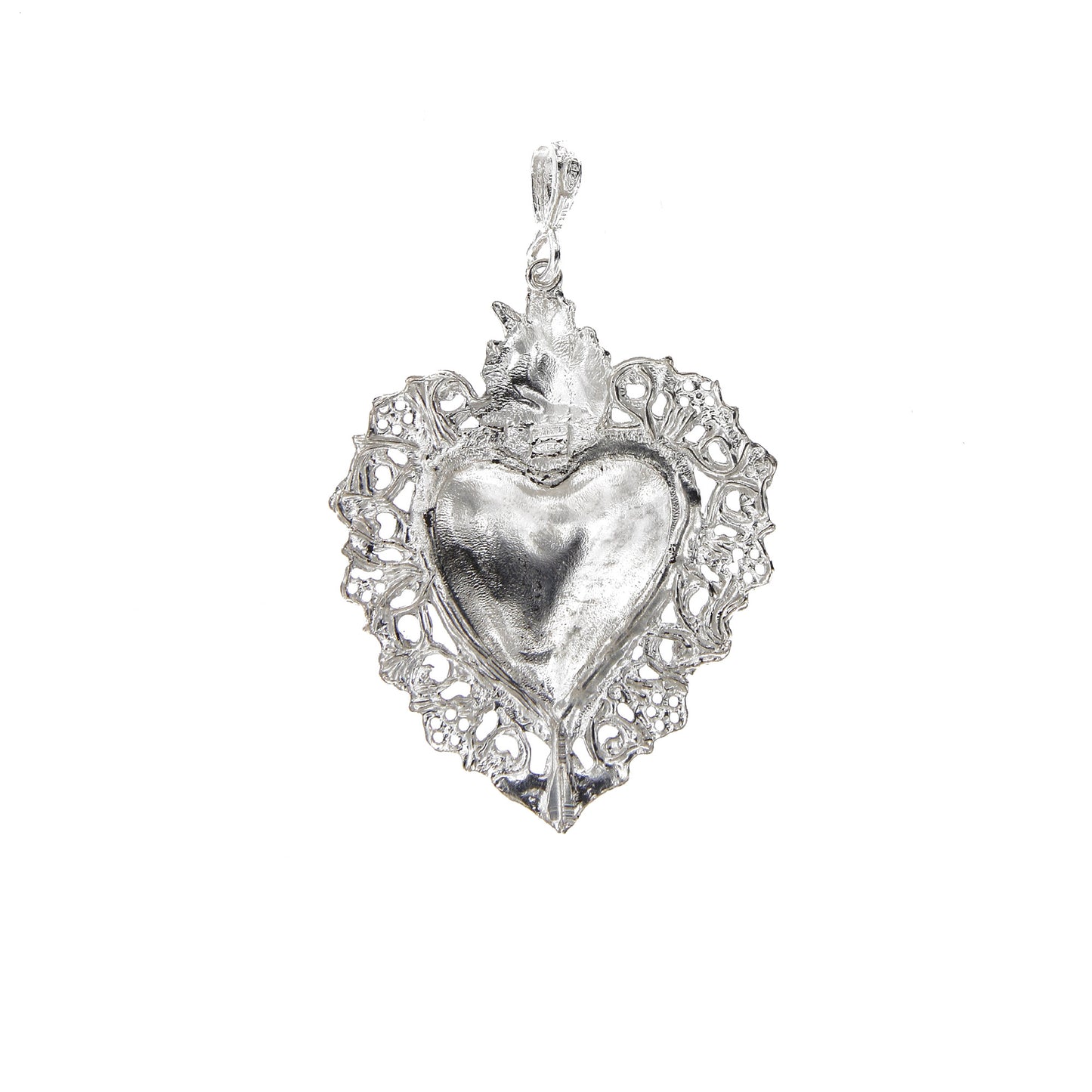 Ciondolo cuore Votivo, in argento 925. Altezza 5 cm