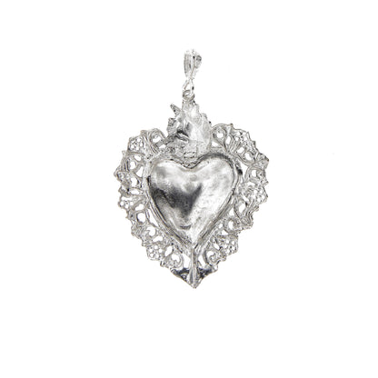 Ciondolo cuore Votivo, in argento 925. Altezza 5 cm