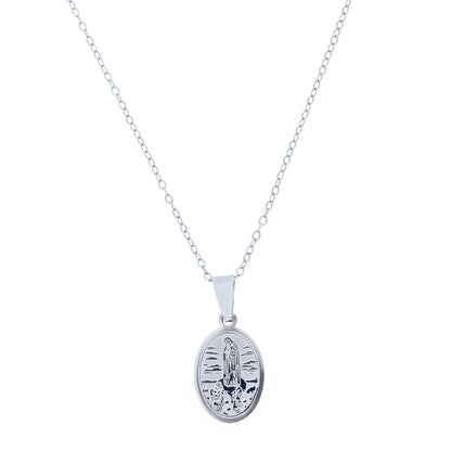 Collana in acciaio con ciondolo Madonna di Fatima. Lunghezza 24 cm
