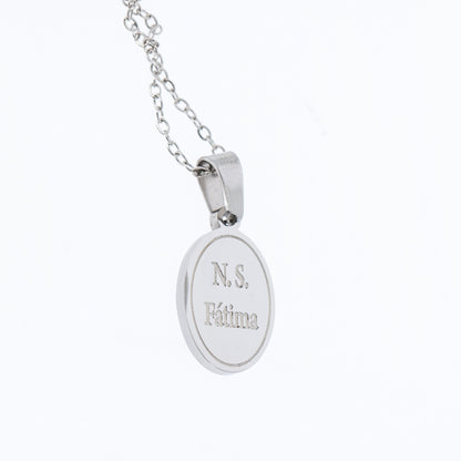 Collana in acciaio con ciondolo Madonna di Fatima. Lunghezza 24 cm