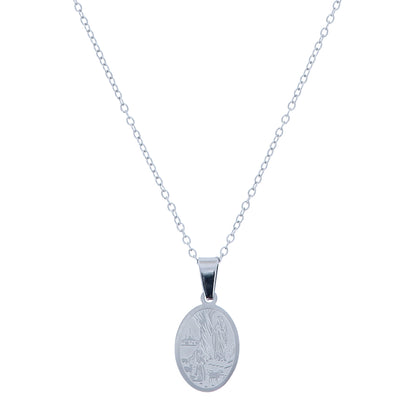 Collana in acciaio con ciondolo Madonna di Lourdes. Lunghezza 24 cm