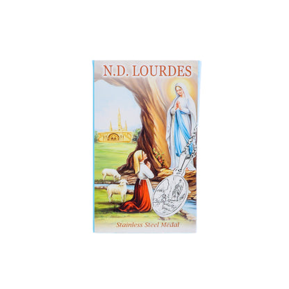 Collana in acciaio con ciondolo Madonna di Lourdes. Lunghezza 24 cm