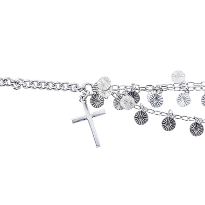 Collana tre Fili Croce e Cerchi Bronzo 45 cm