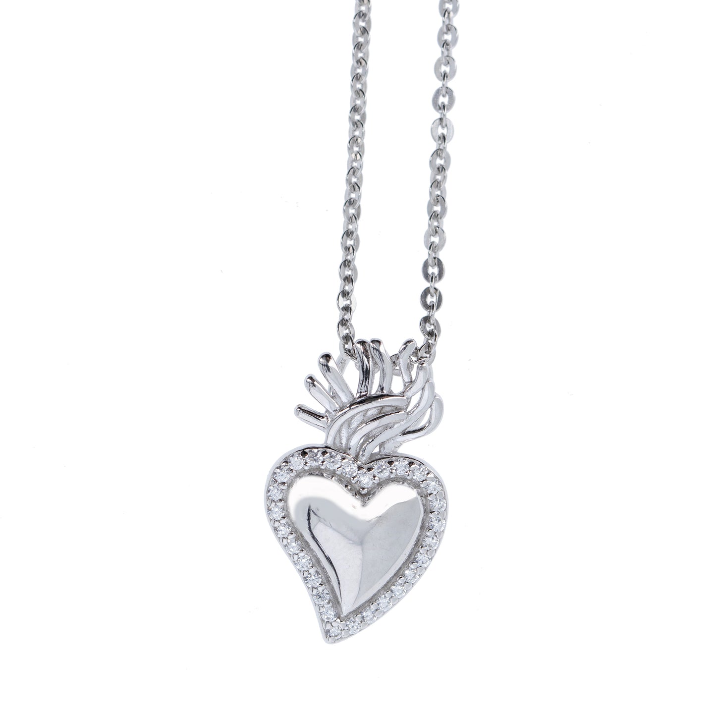 Collana Sacrum Cor, Cuore Votivo con zirconi bianchi, argento 925