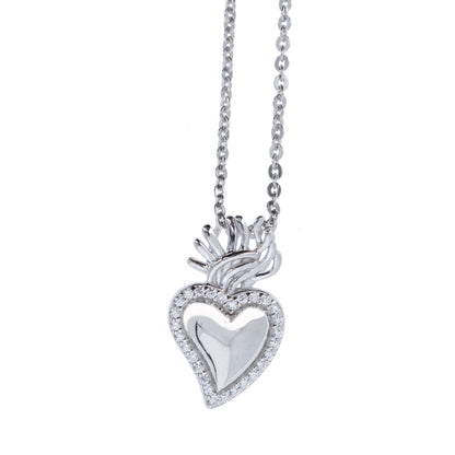 Collana Sacrum Cor, Cuore Votivo con zirconi bianchi, argento 925