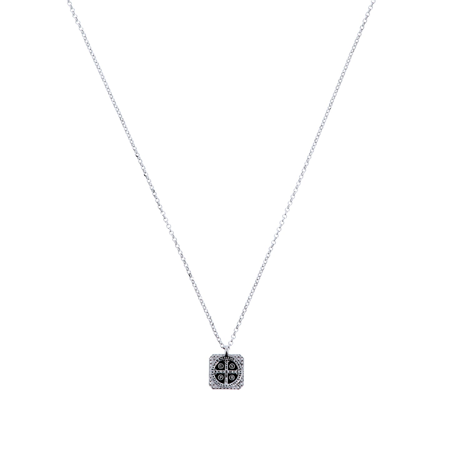 Collana Crucis Benedictus, San Benedetto in argento 925 brunito