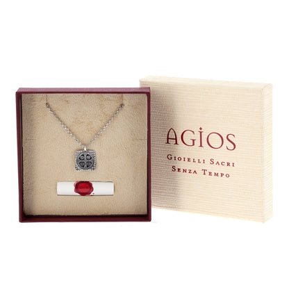Collana Crucis Benedictus, San Benedetto in argento 925 brunito