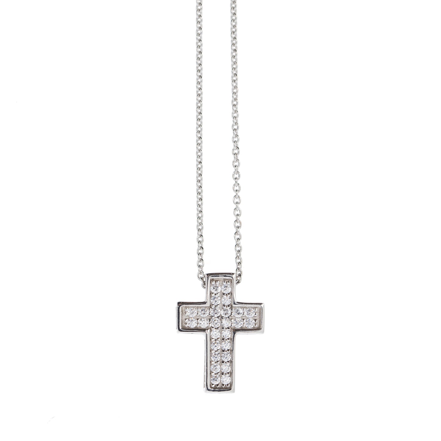 Collana Crucis, pendente croce con zirconi, argento 925