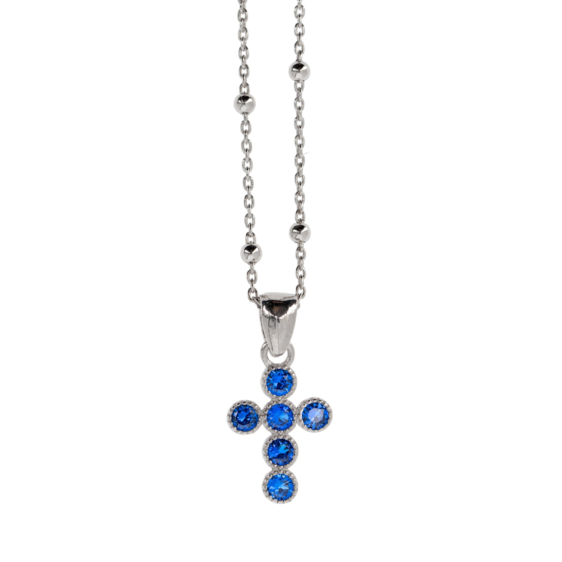Collana Lumae Patronus, croce con zirconi blu, argento 925
