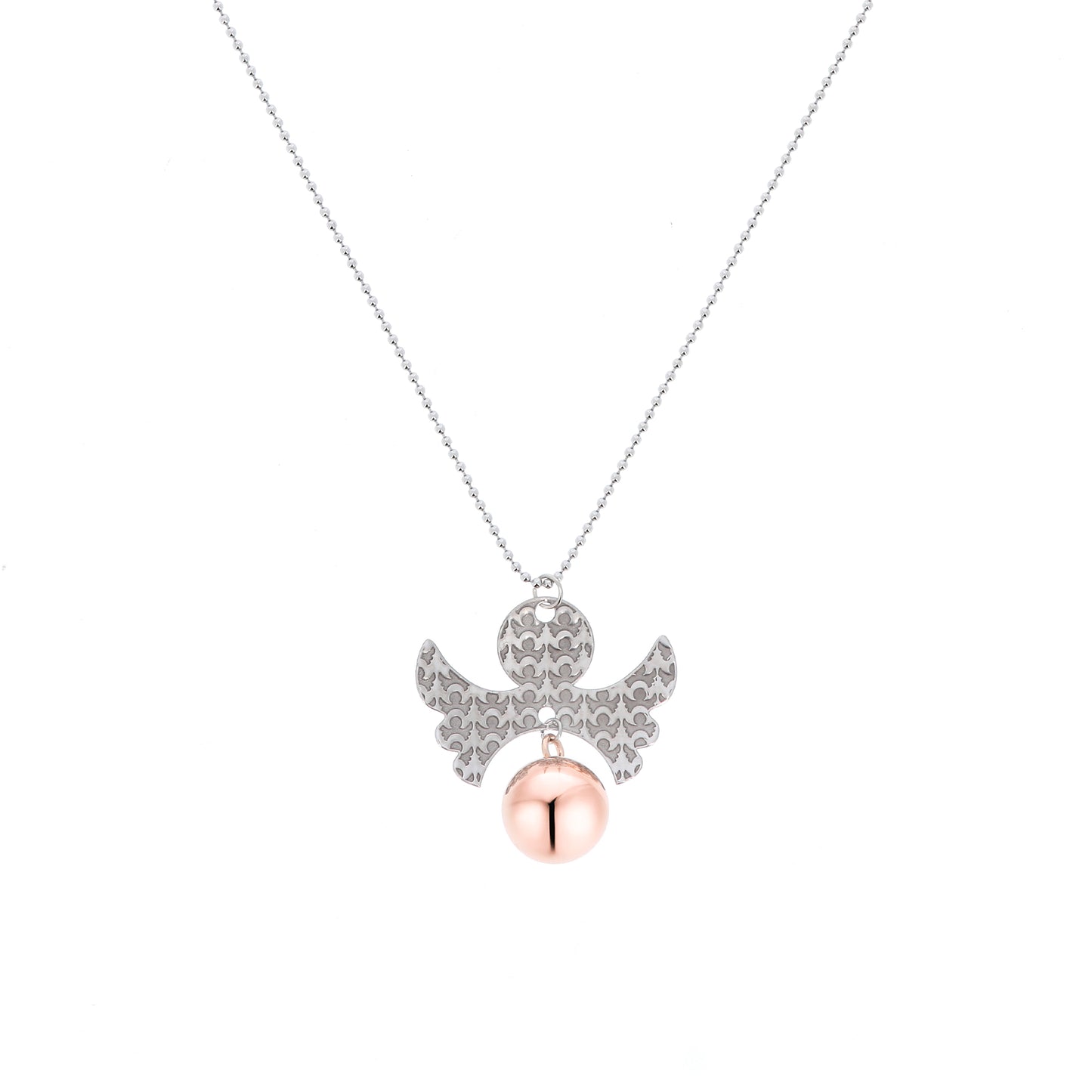Collana Chiama Angeli con ciondolo Angelo e sfera rosata