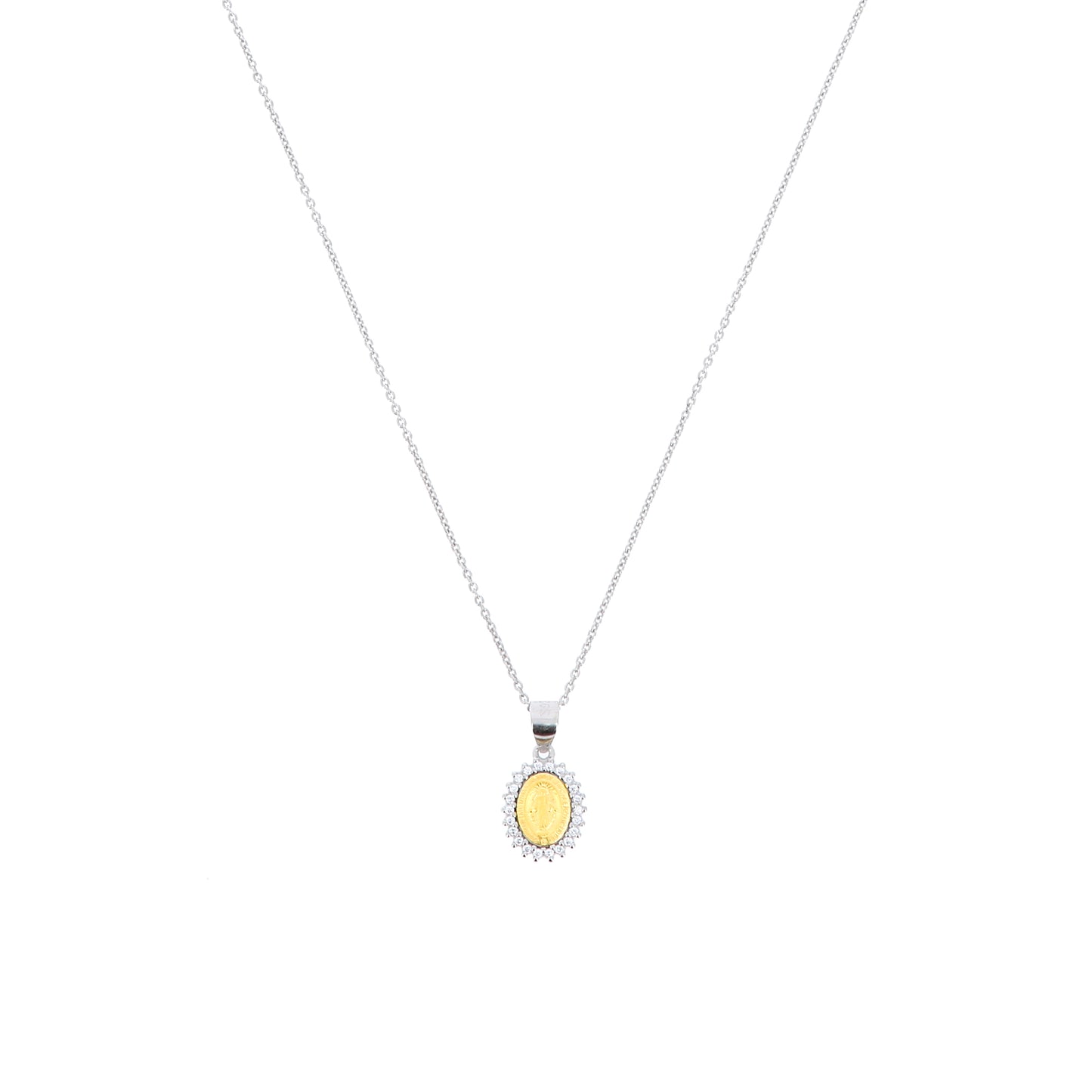 Collana Madonnas, pendente Miracolosa dorata e zirconi bianchi, argento 925