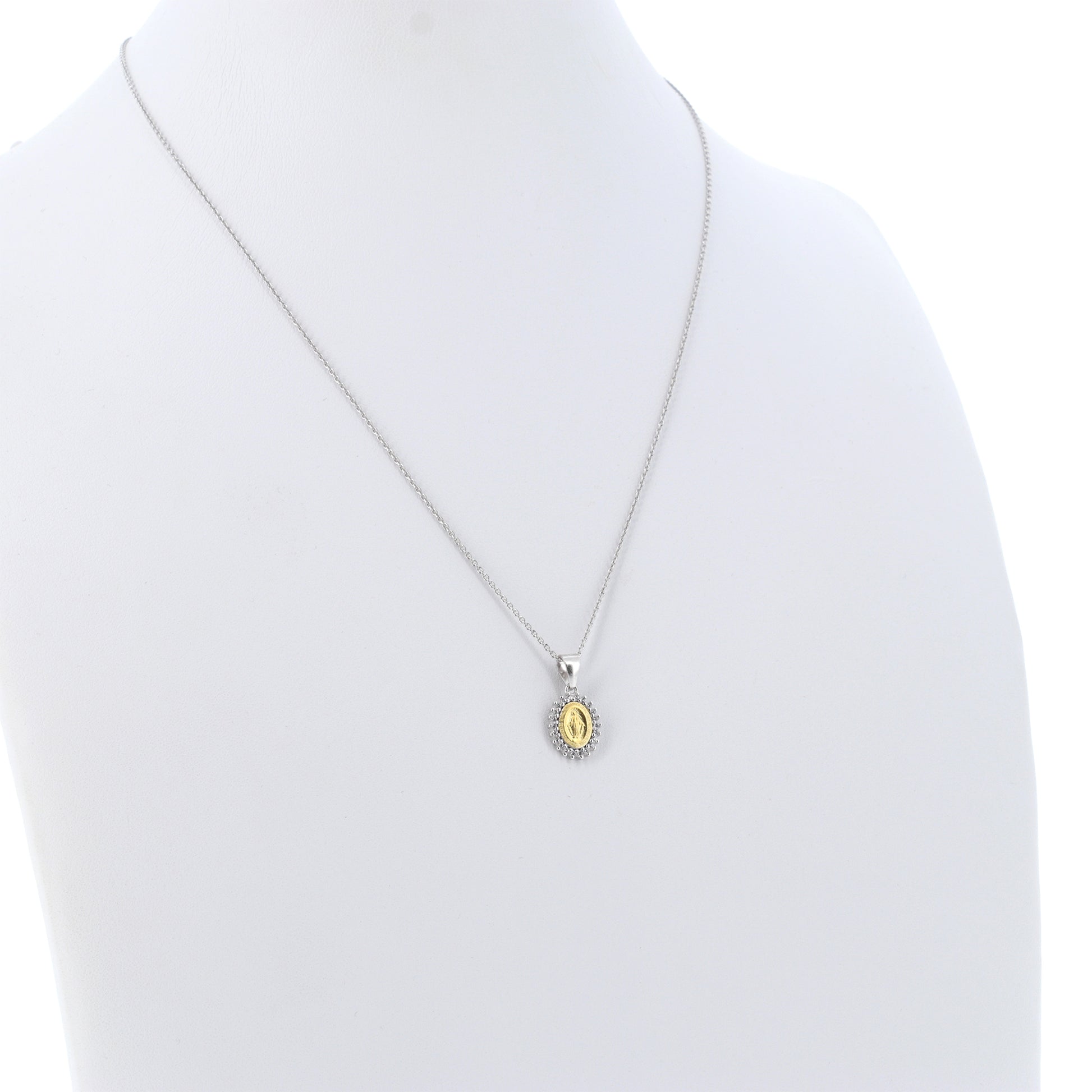 Collana Madonnas, pendente Miracolosa dorata e zirconi bianchi, argento 925
