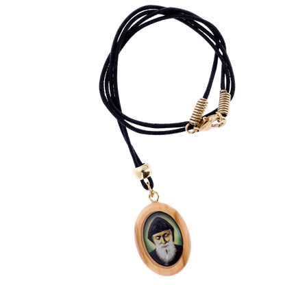 Ciondolo San Charbel in legno con cordino. Collana devozionale