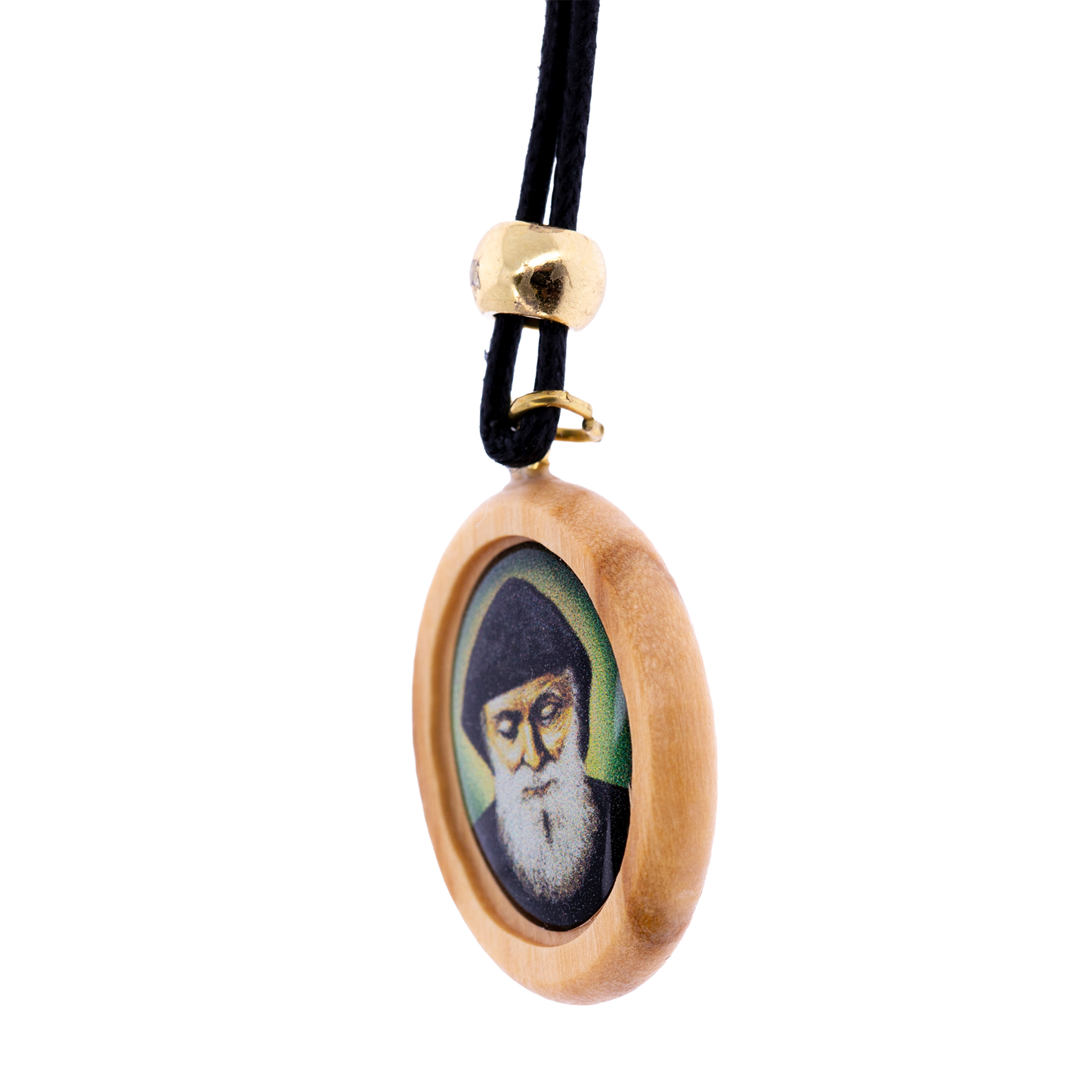 Ciondolo San Charbel in legno con cordino. Collana devozionale