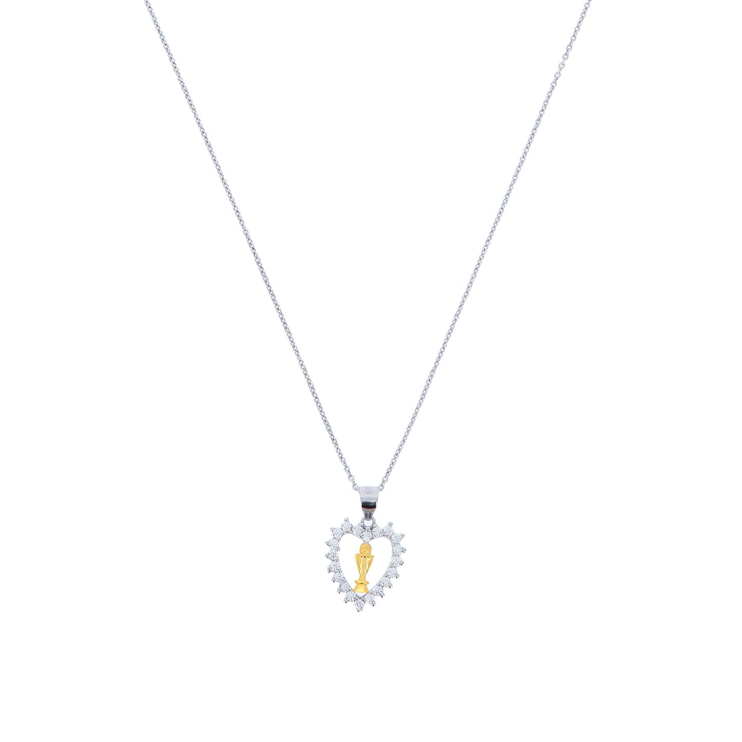Collana Communio, Cuore con Calice e zirconi bianchi,  argento 925