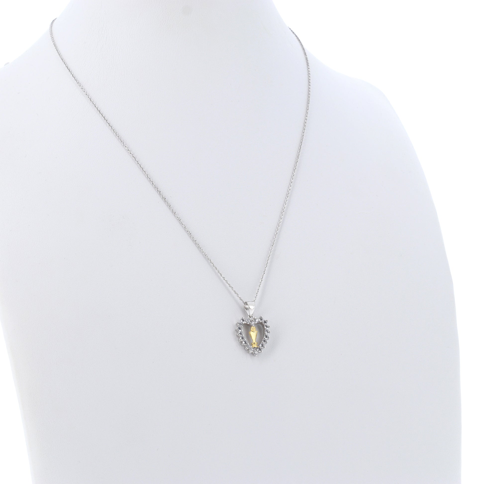 Collana Communio, Cuore con Calice e zirconi bianchi,  argento 925