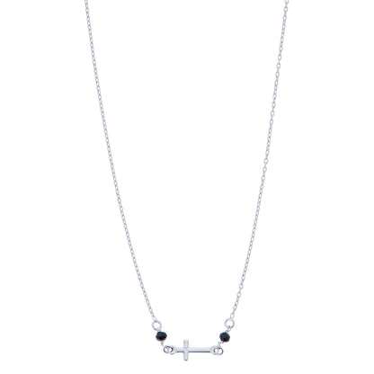 Collana con croce e pietre nere in bronzo