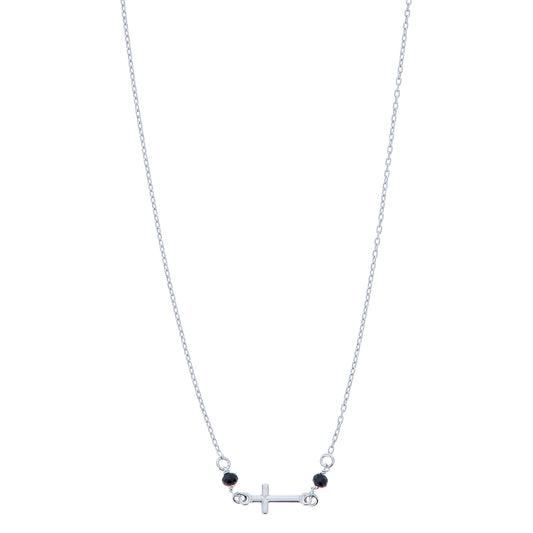 Collana con Croce e pietre nere in bronzo