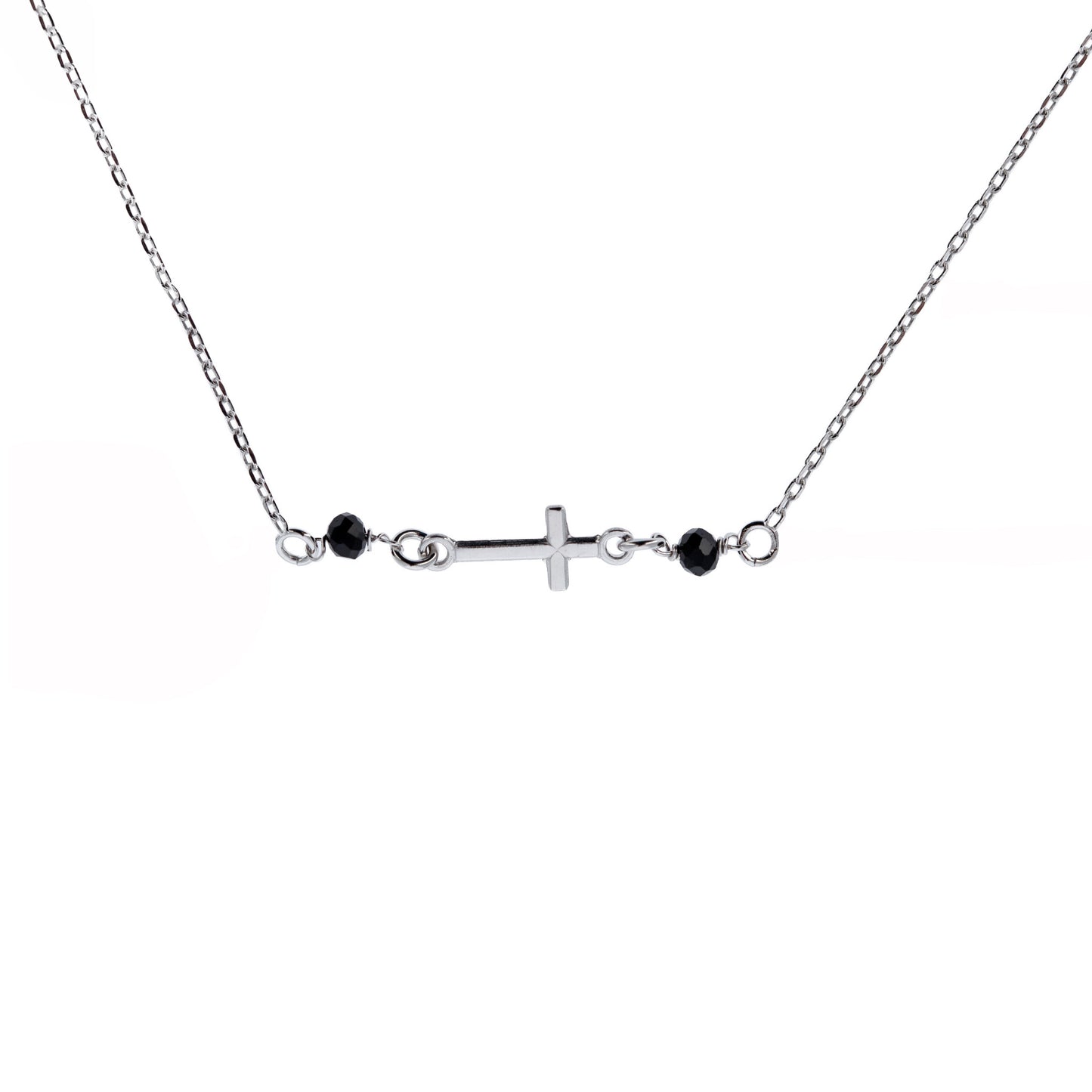 Collana con croce e pietre nere in bronzo