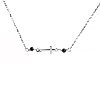 Collana con croce e pietre nere in bronzo