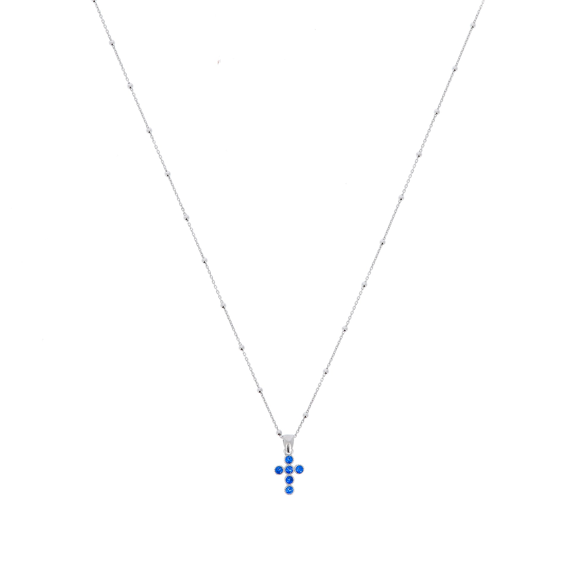 Collana Lumae Patronus, croce con zirconi blu, argento 925
